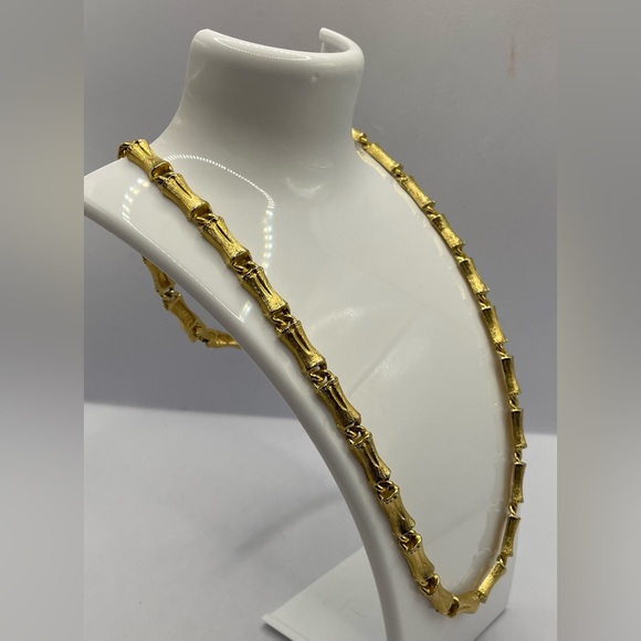 Vintage Gold Tone Textured Bar Linked Necklace 24” - Picture 6 of 8